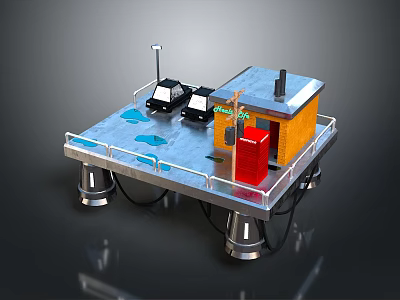Metal Platform Structure With Small Yellow House Antennas Equipment And Metal Legs 3d model
