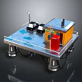 Metal Platform Structure With Small Yellow House Antennas Equipment And Metal Legs