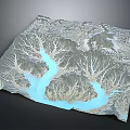 Detailed Natural Landscape Topography Model Featuring River And Mountain Textures
