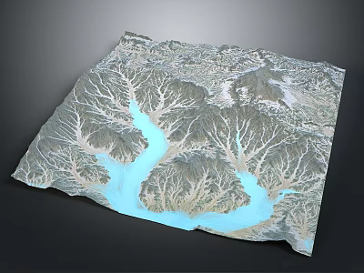 Detailed Natural Landscape Topography Model Featuring River And Mountain Textures 3d model