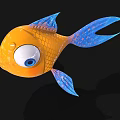 3D Orange Aquatic Fish With Blue Fins Tail And Big Round Eyes