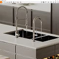 Modern Black Quartz Kitchen Sink With Double Bowl Pull Down Faucet And White Countertop