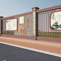 Chinese Traditional Scenic Wall with Stone Brick Structure Relief Carvings Bamboo and Landscape Paintings