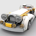 Classic White Convertible Car Made With Building Blocks And Yellow Stripes