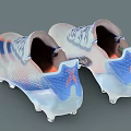 Modern White Soccer Shoes With Blue And Orange Stripes And Transparent Studs