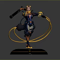 Futuristic Game Movie Character In Armored Suit Holding Weapon With Yellow Cables And Circular Base