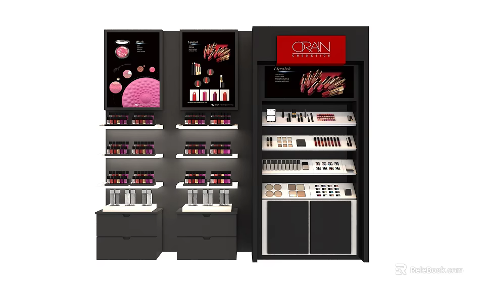 CRAIN COSMETICS Retail Display Shelves With Lipsticks Eye Shadows And Organized Product Racks 3d model 