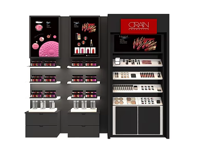 CRAIN COSMETICS Retail Display Shelves With Lipsticks Eye Shadows And Organized Product Racks 3d model