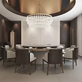 Elegant Modern Private Dining Room Interior With Round Table Chandelier And Comfortable Chairs