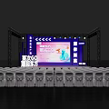 Modern Stage Setup With Lighting Equipment Backdrop Screen And Auditorium Seats 3d model