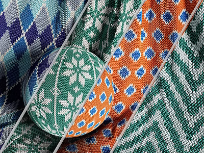 Colorful Knitted Fabrics With Various Patterns And Decorative Ball 3d model