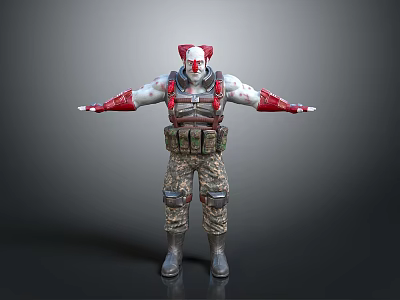 Clown Character With Red White Makeup Tactical Vest Camouflage Pants Arm Decorations 3d model