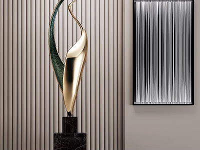 Modern Gold And Green Metal Sculpture With Black Marble Base For Interior Art Decor 3d model