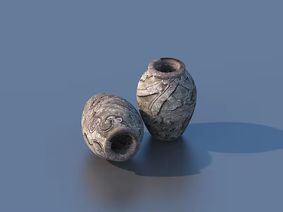 Traditional Ceramic Vessels With Intricate Carvings On Smooth Surface 3d model