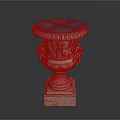 Classical Stone Urn With Carved Floral Patterns And Decorative Handles Blue Lid Square Base