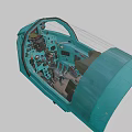 Vintage Turquoise Aircraft Cockpit Interior With Control Buttons Gauges And Instrument Panel
