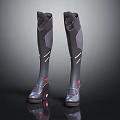 Stylish Gray Knee High Boots with Red Accents and Stiletto Heel Design