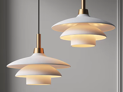 Modern Pendant Lights with Brass Rods and Layered White Shades in Contemporary Design 3d model