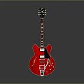 Red Electric Guitar With Glossy Body Neck And Strings On Gray Background