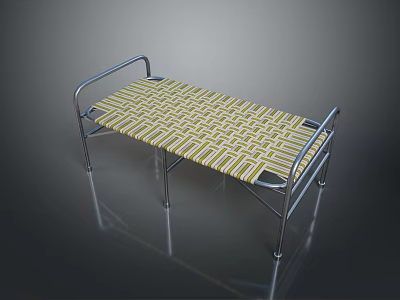 Folding Bed With Metal Frame And Yellow White Geometric Pattern Mattress 3d model
