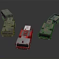 Assorted Model Trucks in Green Red and Camouflage Color Styles