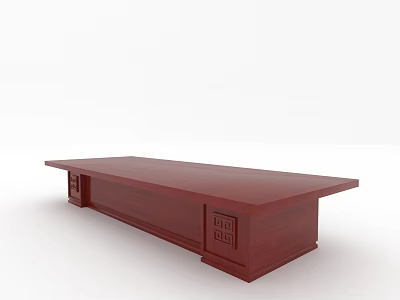 Red Wooden Conference Table With Carved Details And Square Leg Patterns 3d model