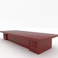 Red Wooden Conference Table With Carved Details And Square Leg Patterns