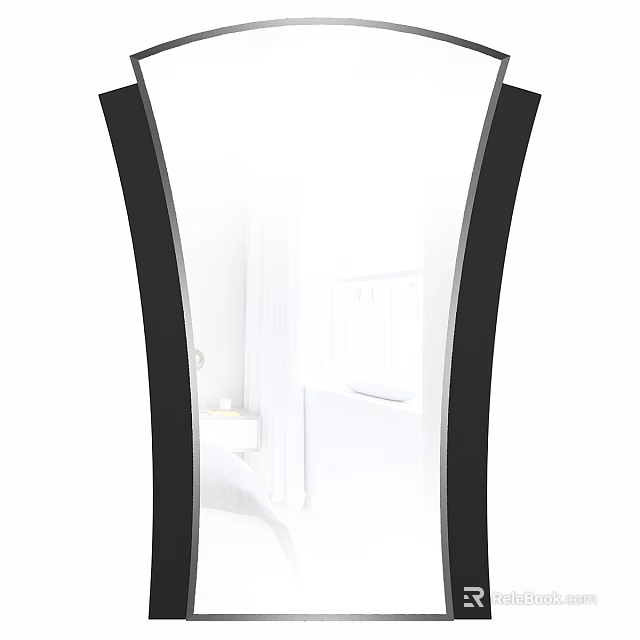 Modern Black Curved Frame Full Length Mirror In Bedroom With White Background 3d model 