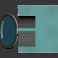 Turquoise Square Industrial Equipment with Circular Door Transparent Window Control Panel and Labels