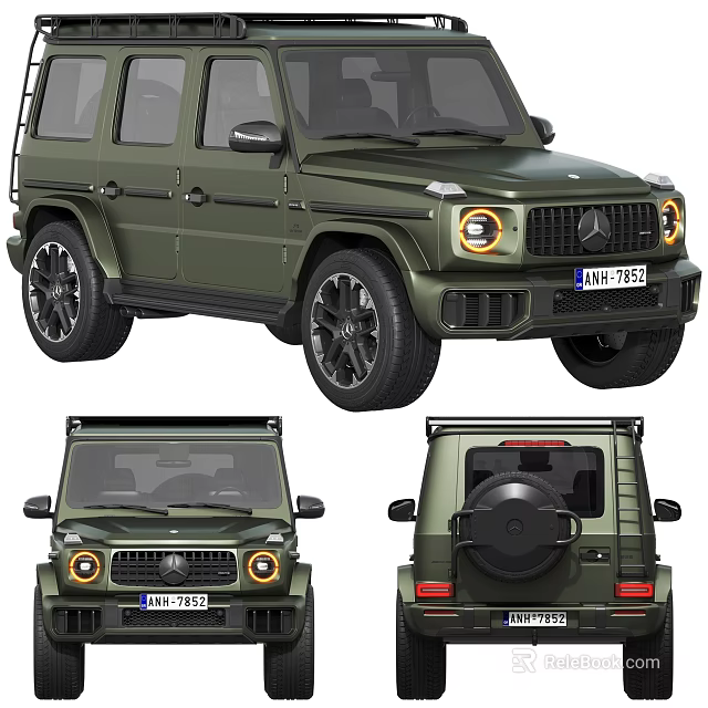 Green Luxury Off Road SUV Car With Spare Tire And Unique Headlights 3d model 