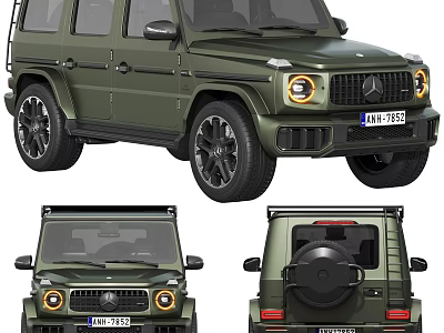 Green Luxury Off Road SUV Car With Spare Tire And Unique Headlights 3d model