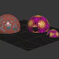 Colorful Hemispherical Structures With Hexagonal Patterns On Blue Platform