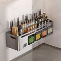 Wall Mounted Kitchen Storage Rack With Knives Spice Bottles And Seasoning Containers