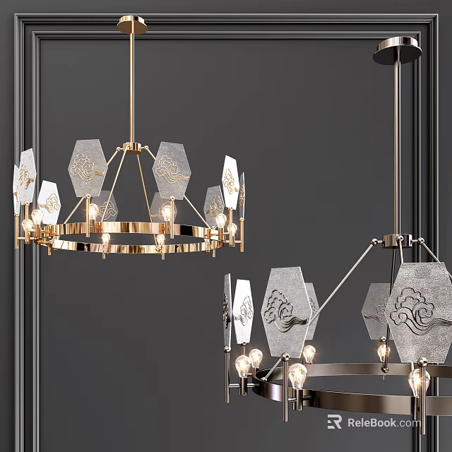 Modern Geometric Chandelier With Transparent Hexagon Elements And Gold Frame Lighting 3d model