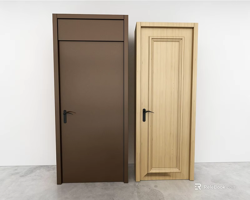 Brown And Light Wood Hinged Doors With Panel Design And Solid Finish 3d model