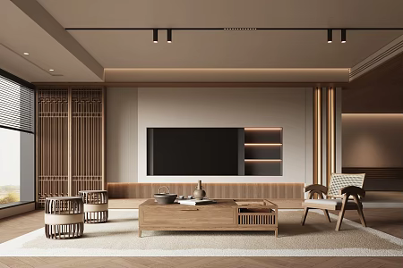 New Chinese style Song style living room TV background wall 3d model