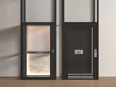 Modern Elevator Doors Design With Black Frame Marble Panel And Silver Control Buttons 3d model