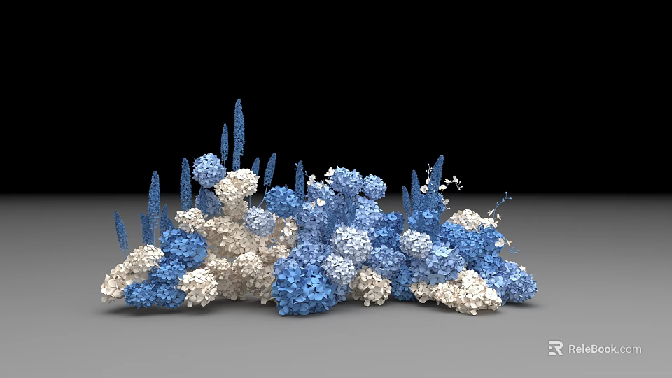 Elegant Blue And White Floral Display With Hydrangeas And Spikes 3d model 