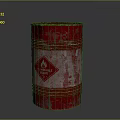 Rusty Red Metal Drum Equipment With Flammable Label And Worn Surface
