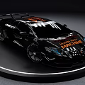 Black Sports Car with Aerodynamic Design on Circular Display Platform