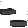 Modern Black Leather Ottoman With Small Side Table And Green Plants 3d model
