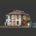 Detailed Miniature Old Building Model With Weathered Walls And Broken Roof