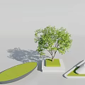Various Shaped Tree Planters With Green Grass And Small Tree For Landscaping 3d model