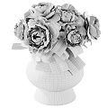 Decorative Ornament Set Featuring White Vases with Pink and White Peonies and Green Leaves
