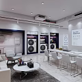 Modern Home Appliances Showroom Interior Design With Sofa Table Chairs And Display Area