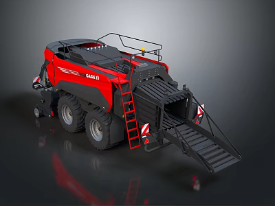 Case IH Red Combine Harvester With Large Tires Ladder And Unloading Ramp 3d model