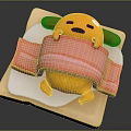 Lazy Yellow Cartoon Character Wrapped In Bacon And Lying On Square Bread Slice