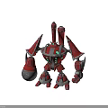 Red And Silver Mechanical Robot Character With Spherical Body Green Lights And Powerful Arms Legs