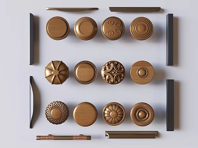 Collection of Various Decorative Metal Cabinet Handles with Different Patterns and Shapes 3d model