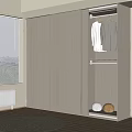 Modern Sliding Door Wardrobe With Wooden Finish Hanging Clothes And Storage Balls